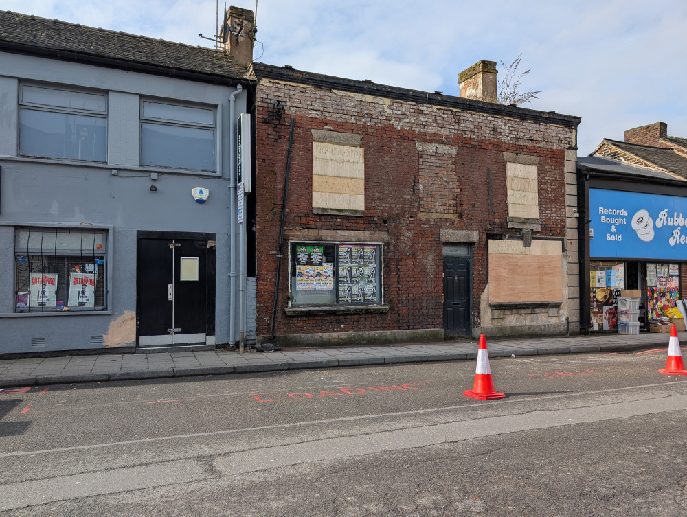 The Jovial Foresters Inn building was stripped of its frontage due to safety concerns. (LDRS)