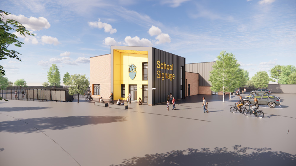 Architect visualisations of the new school building entrance (Image via: Cheshire West and Chester Council) Architect visualisations of the new school building entrance (Image via: Cheshire West and Chester Council)