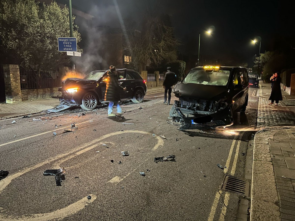 A man in his 40s was hospitalised after a car crash in Twickenham on Saturday, 15 March (credit: Conor Nash).