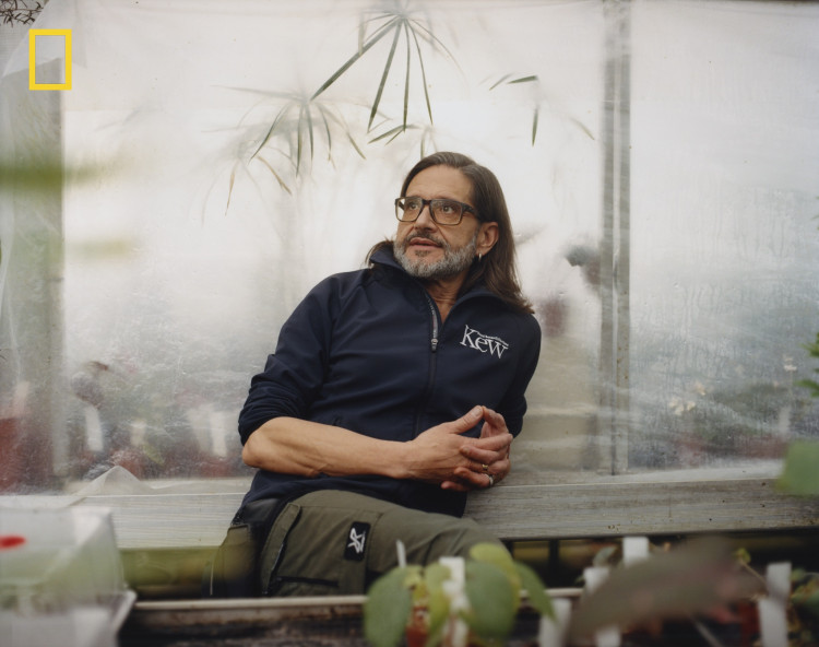 Carlos Magdalena at the Kew Royal Botanic Gardens in London. Contributing Visual Direction: Liana Blum; Bookings: Ruth Hilton (credit: Joyce Ng for National Geographic).