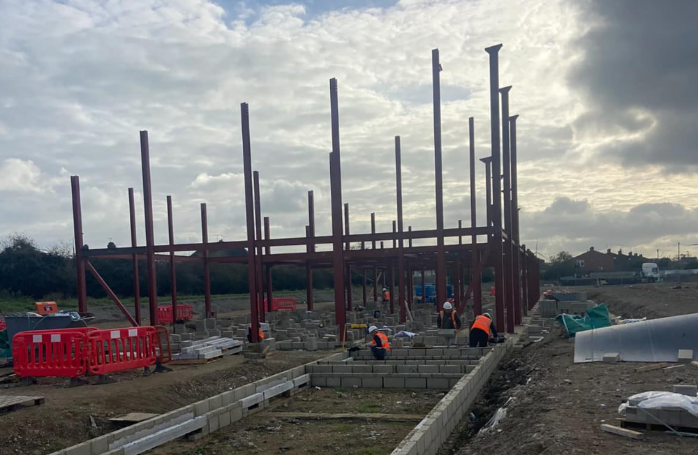 Foundations are in place and the steelwork for the new stand has been going up.