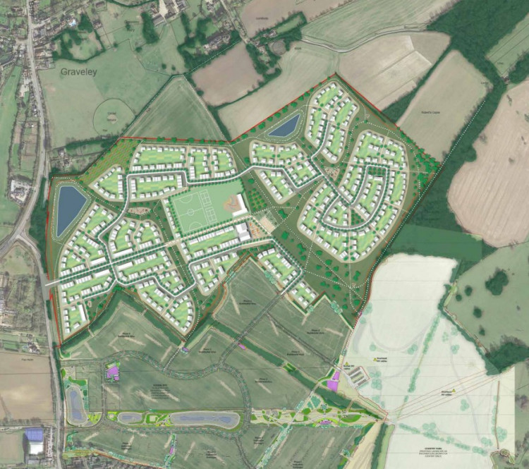 A masterplan showing how the proposed 900-home development could look. Credit: Croudace Homes/Stantec/North Herts Council