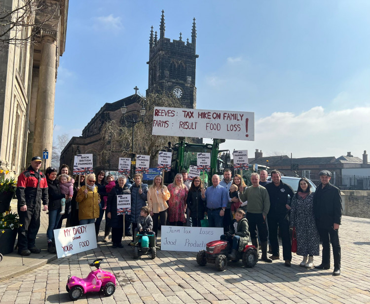 Farmers gathered in Macclesfield on Monday to protest the planned inheritance tax changes (Credit: Nub News)