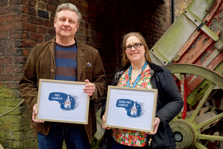 Nick Degg with senior librarian, Amy Capewell, unveiling the start of the search for Stoke-on-Trent's next Poet Laureates. (Jerome Whittingham)