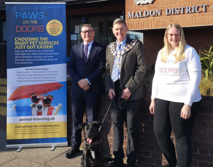 Pictured are (left to right):  Doug Wilkinson, Chief Executive, Councillor Kevin Lagan, Chairman of the Council and Ione Brownlie, Animal Licensing Officer. (Credit: Maldon District Council)