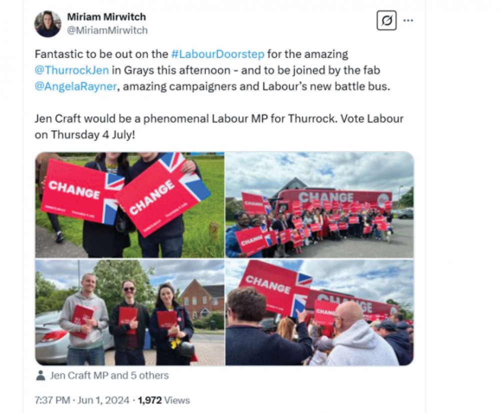 The Labour battle bus visit to Thurrock was featured on social media The Labour battle bus visit to Thurrock was featured on social media