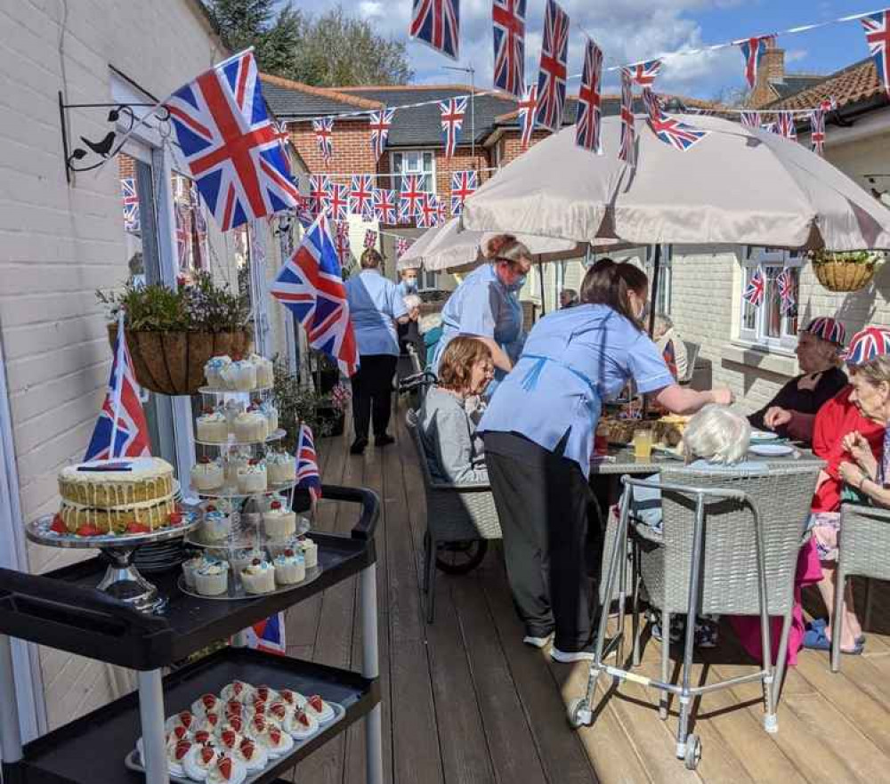 Residents tucking into their VE Day tea