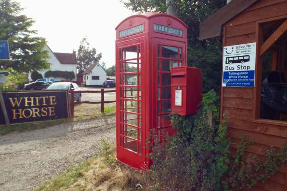 Red phone box at Tattingstone White Horse