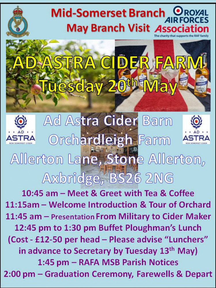 Royal Air Forces Association Mid-Somerset Branch Visit to Ad Astra Cider Farm Royal Air Forces Association Mid-Somerset Branch Visit to Ad Astra Cider Farm