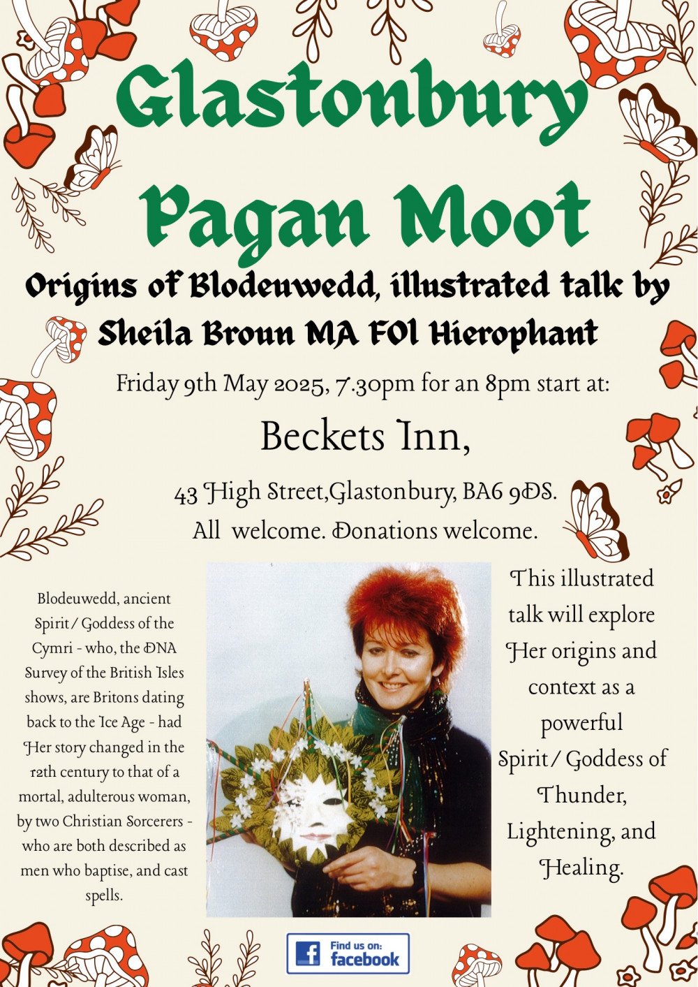 Glastonbury Pagan Moot — Origins of Blodeuwedd, illustrated talk by Sheila Broun MA FOl Hierophant Glastonbury Pagan Moot — Origins of Blodeuwedd, illustrated talk by Sheila Broun MA FOl Hierophant