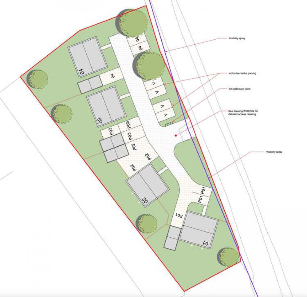 Outlines plans for four houses