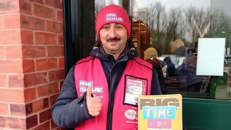 Big Issue seller Amar has been asked to move away from his usual spot outside M&S (Credit: Matt Tweats)