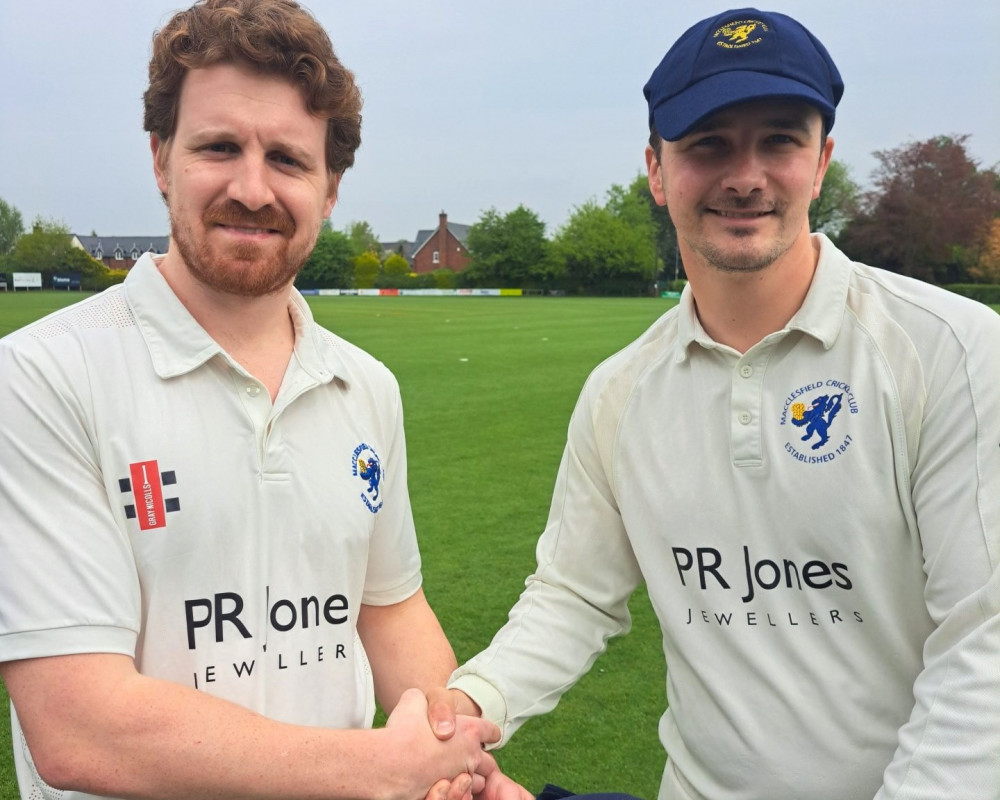 Saturday debutant Andre Ventre gets his cap from skipper Adam Longshaw (Credit: MCC) Saturday debutant Andre Ventre gets his cap from skipper Adam Longshaw (Credit: MCC)