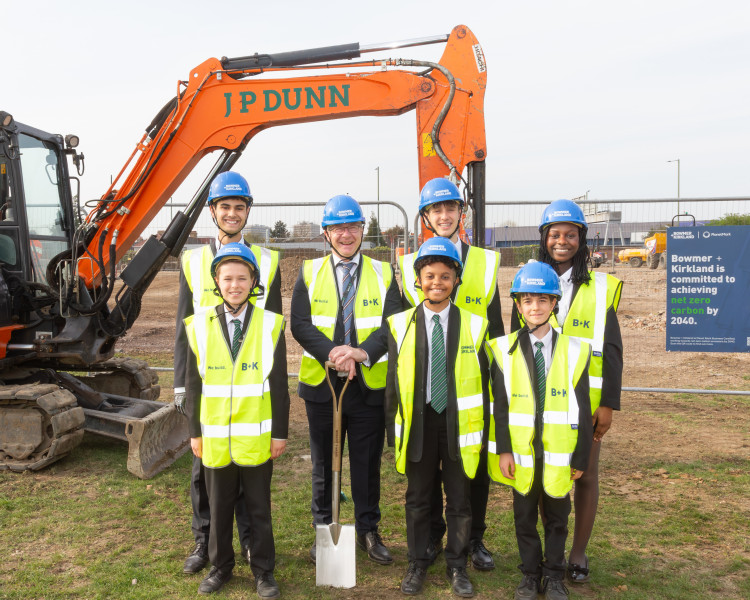 Headteacher Mr Smith and students celebrate the official commencement of building work at Coombe Boys' School in New Malden (Image supplied)