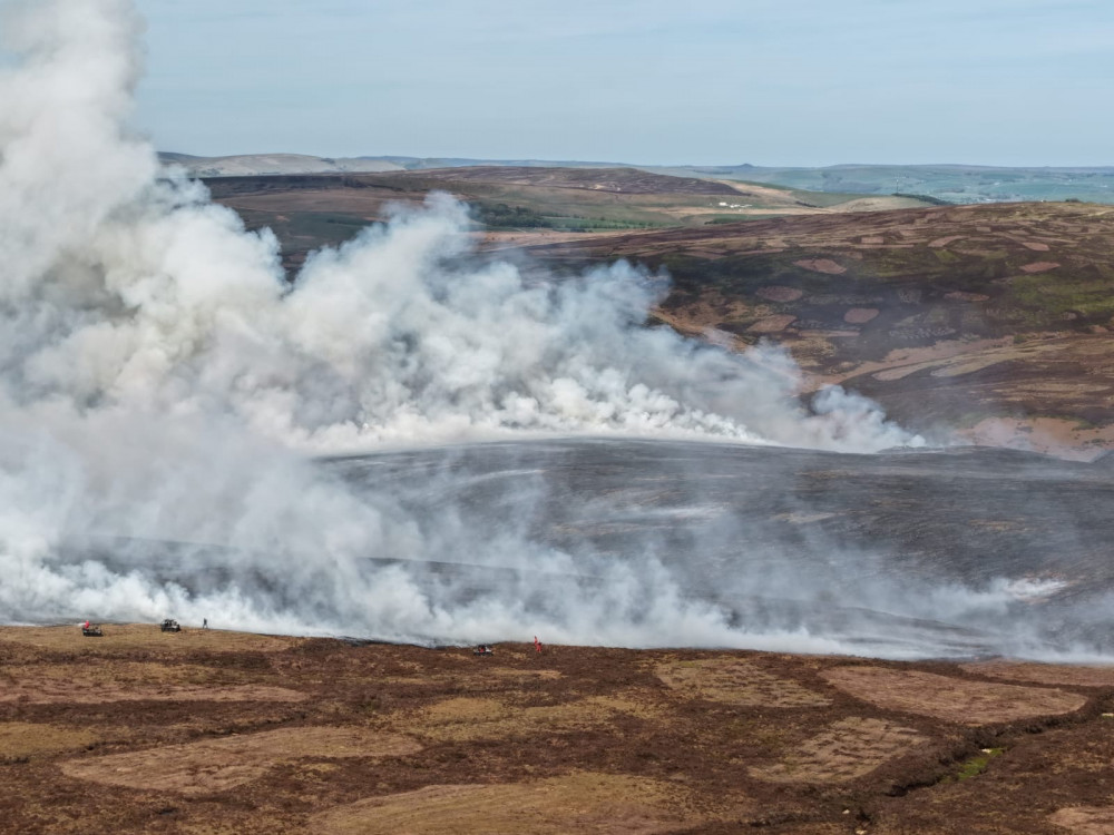 Firefighters remain at the scene of a fire in Goyt Valley (Credit: Derbyshire Mountain Rescue)