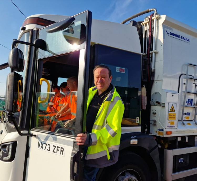 Cllr Aidan McGurran with a bin crew