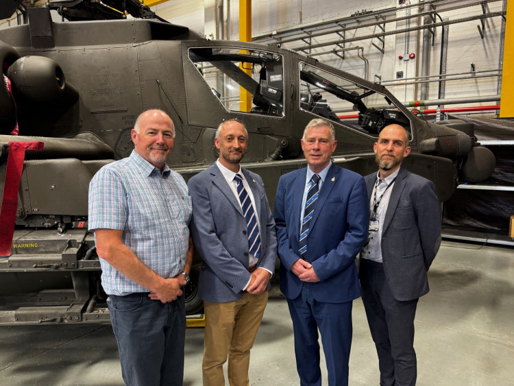 From left: Martin Kinsey, Station Staff Officer and Executive Officer Wattisham Flying Station, Cllr James Patchett, Cllr Derek Davis, Simon Lanning, Babergh and Mid Suffolk District Councils’ Communities’ officer are pictured at Wattisham as the councils’ restate their support for the Armed Forces Covenant. Credit: Babergh and Mid Suffolk District Councils