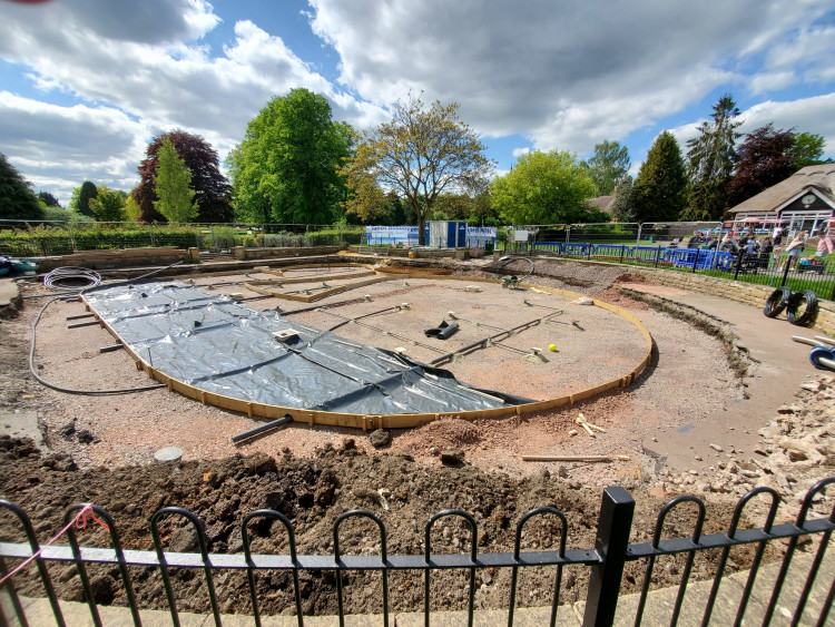 Work is well underway on St Nicholas Park's new paddling pools (image by Geoff Ousbey)