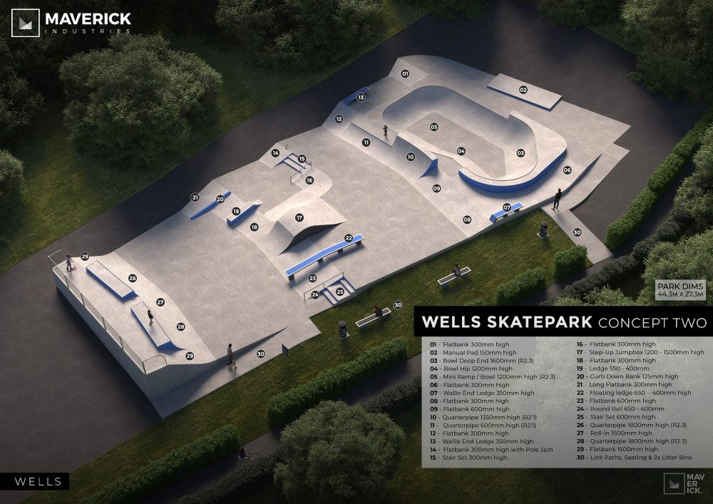 Wells' ageing skatepark could be replaced with a modern concrete design. Wells' ageing skatepark could be replaced with a modern concrete design.
