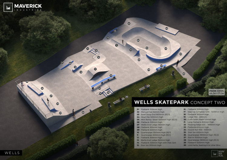 Wells' ageing skatepark could be replaced with a modern concrete design.