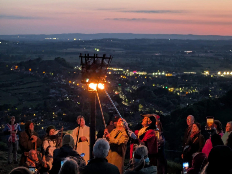 The Beacon lighting ceremony on the Tor to mark 80 years since VE Day (GTC/ICllr Indra Donfrancesco)