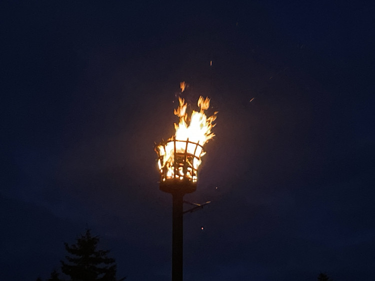 Beacon lighting in Leamington for the 80th anniversary of VE Day (images Via Nadia Sayed)