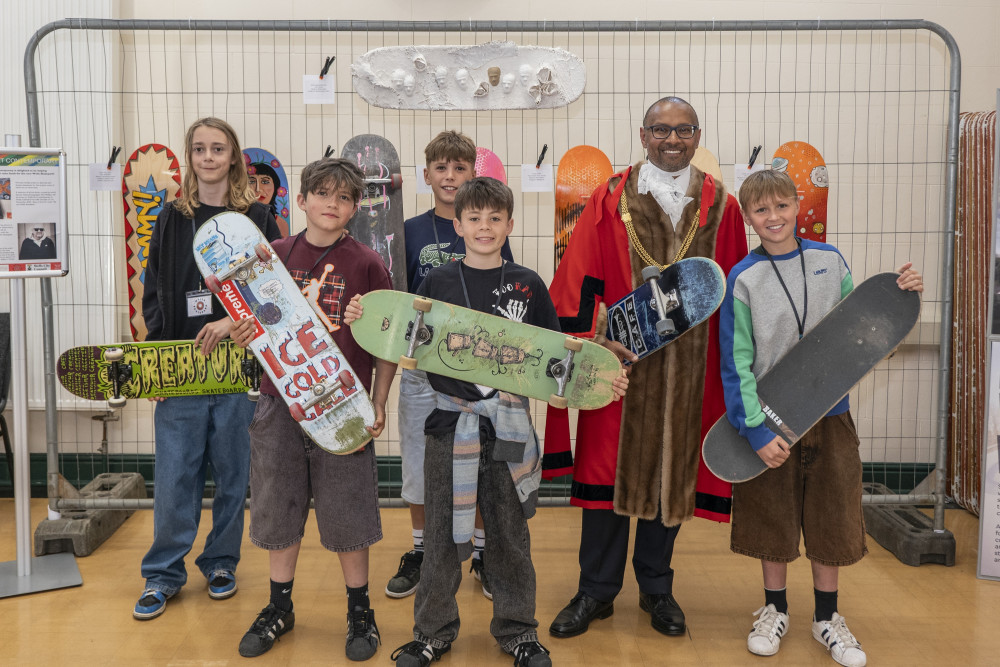 The new Mayor Of Wells, Cllr Louis Agabani with a group of young skaters involved with The Wells Skatepark Project The new Mayor Of Wells, Cllr Louis Agabani with a group of young skaters involved with The Wells Skatepark Project