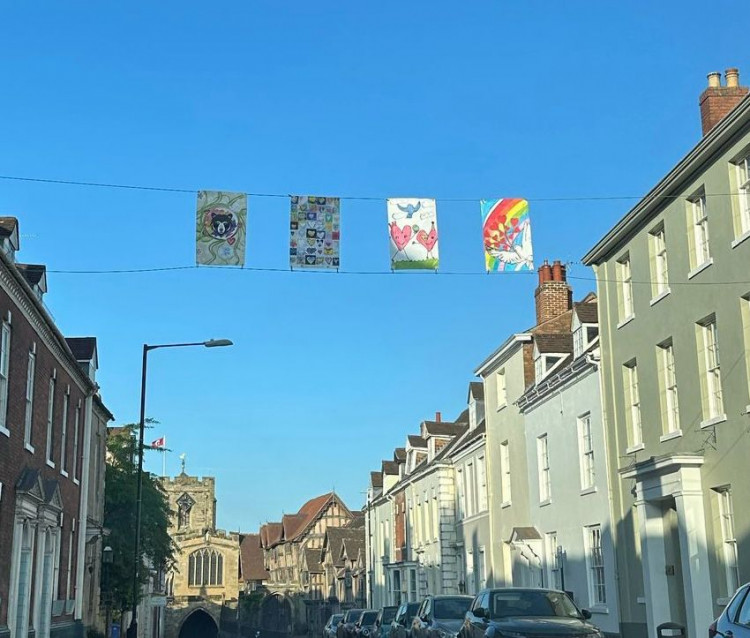 The flags flying above High Street in Warwick (image by Warwick Town Council)