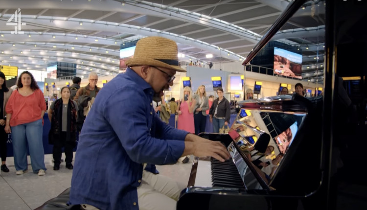 Edison R. Carolino moved judges and travellers alike with his powerful Heathrow Airport piano performance on Channel 4’s The Piano (credit: The Piano/ Channel 4).