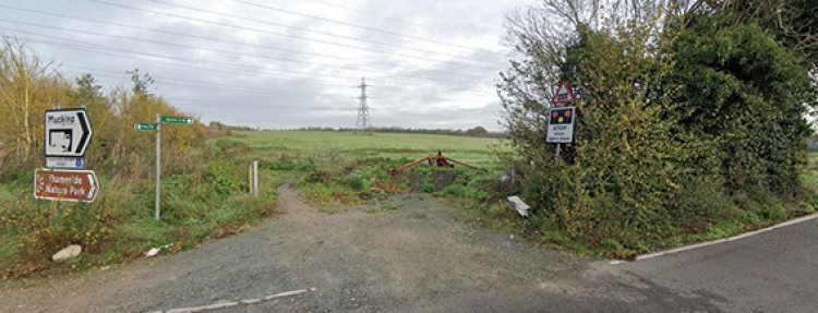 A view of the site from Mucking Wharf Road. 