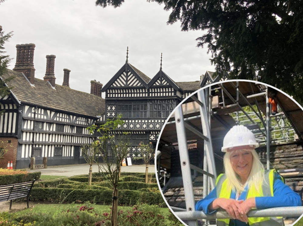 The £1.6m roof restoration project at Bramall Hall is being carried out with 'incredibly impressive skill', Cllr Helen Foster-Grime has said (Image - Stockport Council)) The £1.6m roof restoration project at Bramall Hall is being carried out with 'incredibly impressive skill', Cllr Helen Foster-Grime has said (Image - Stockport Council))