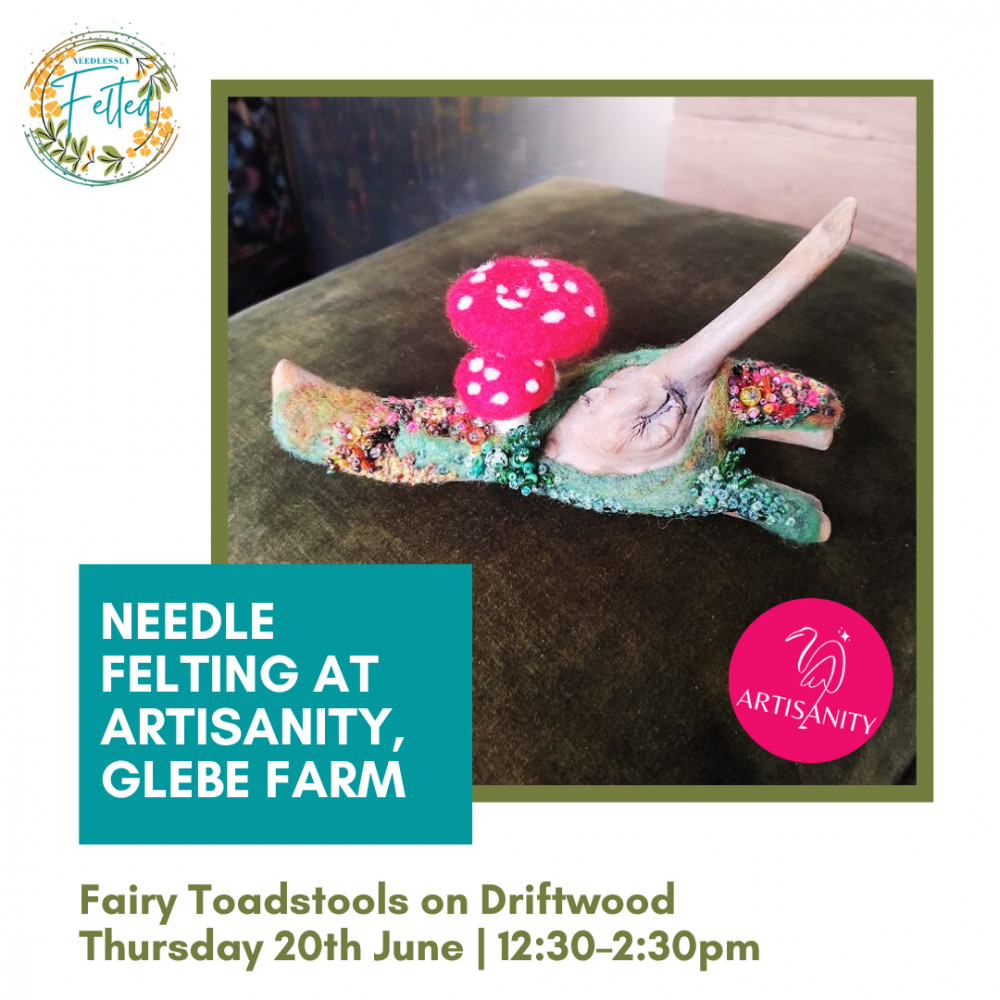 Needle Felted Fairy Toadstools on Driftwood Needle Felted Fairy Toadstools on Driftwood