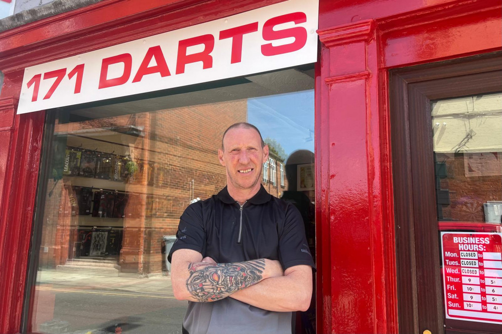 Plasterer Shaun Brammeld has opened a darts shop in Congleton (Credit: Nub News) Plasterer Shaun Brammeld has opened a darts shop in Congleton (Credit: Nub News)