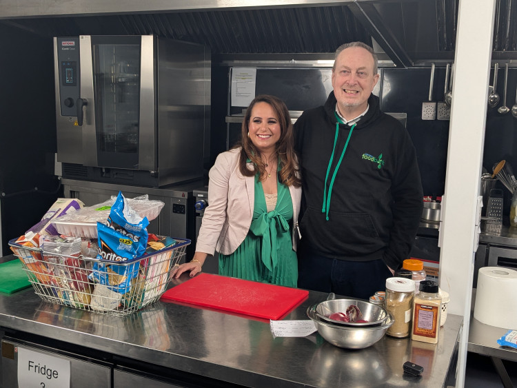 Bianca and Gavin film part of the special episode of Bia's Kitchen Show at The Feed The Hungry warehouse (images via Rich Smith)