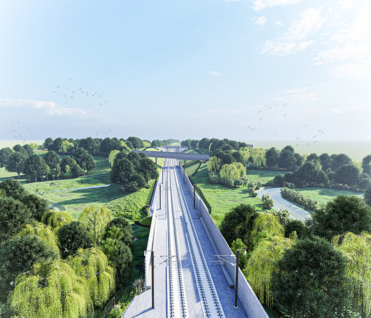 An artist impression of the Canley Brook structures (image via HS2)