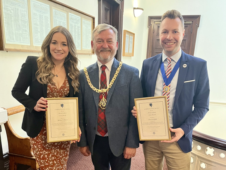 Melissa and Adam receiving their Civic Award from the Mayor of Macclesfield (Credit: Made in Macclesfield)