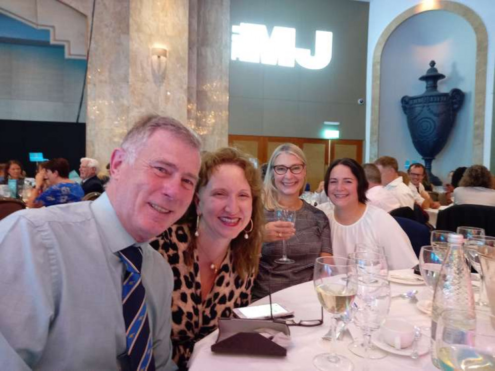 Cllrs Derek Davis and Lavinia Hedingham with housing heroes Vicky Stuart and Shelley Chambers at MJ Awards in London (Picture credit: Nub News)