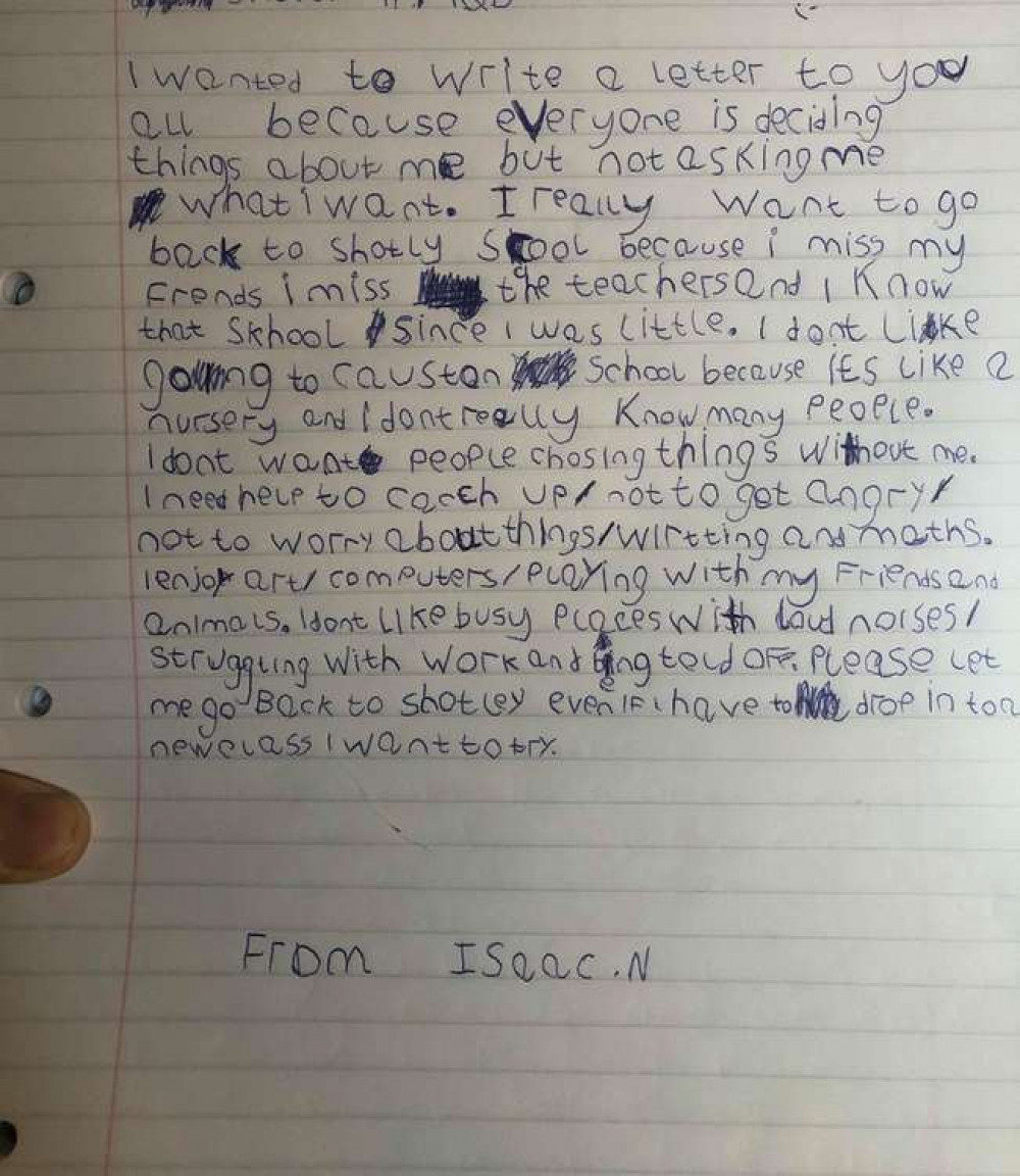 Isaac Nicholson's letter published on social media