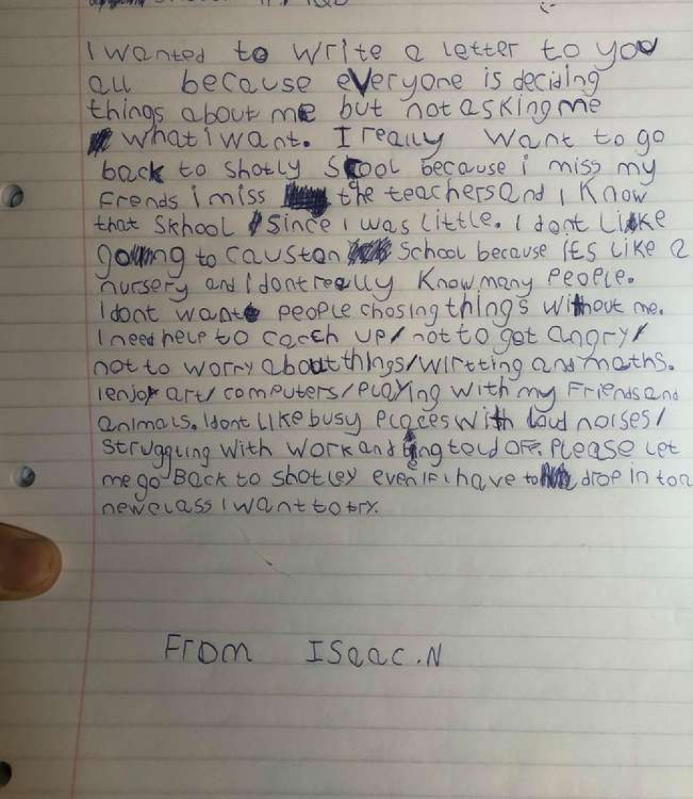 Isaac's heartbreaking letter Isaac's heartbreaking letter
