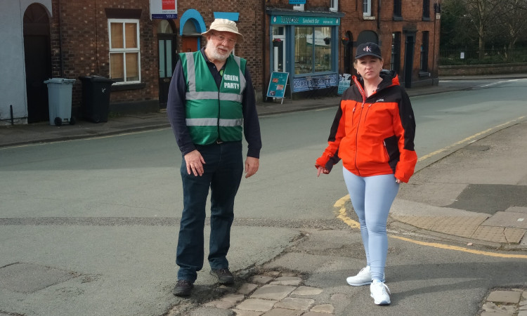 John Knight and Rachael Marlow have shared their ideas to improve Macclesfield town centre, including fixing potholes (Credit: Cheshire East Green Party)