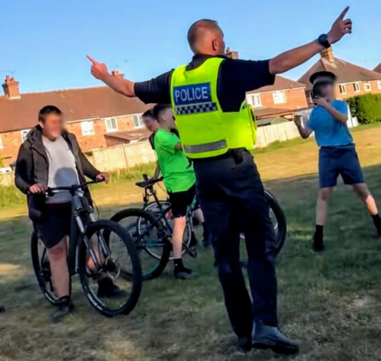 Community sergeant for Nantwich, Matt Stonier, left local high school youths after hitting the crossbar in one attempt (Nantwich Police).