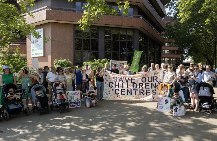 Demonstrators outside of Ealing Council (credit: Facundo Arrizabalaga/MyLondon).