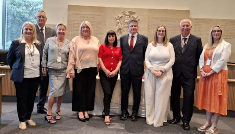 The new cabinet, from left: Cllr Lynda Heath, Cllr Mark Hooper (back), Cllr Valerie Morris-Cook, Cllr Lee Watson, Cllr Lynn Worrall, Cllr John Kent, Cllr Victoria Holloway, Cllr Mark Hurrell and Cllr Vikki Hartstean.