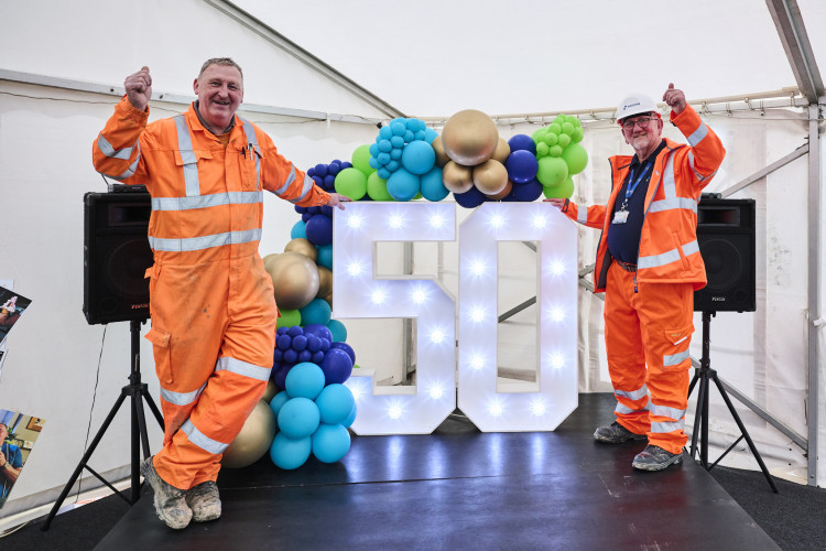 Ian White and Graham Robinson celebrated 50 years of service at Holcim UK - along with Trevor Varney (not pictured). Photo: Supplied