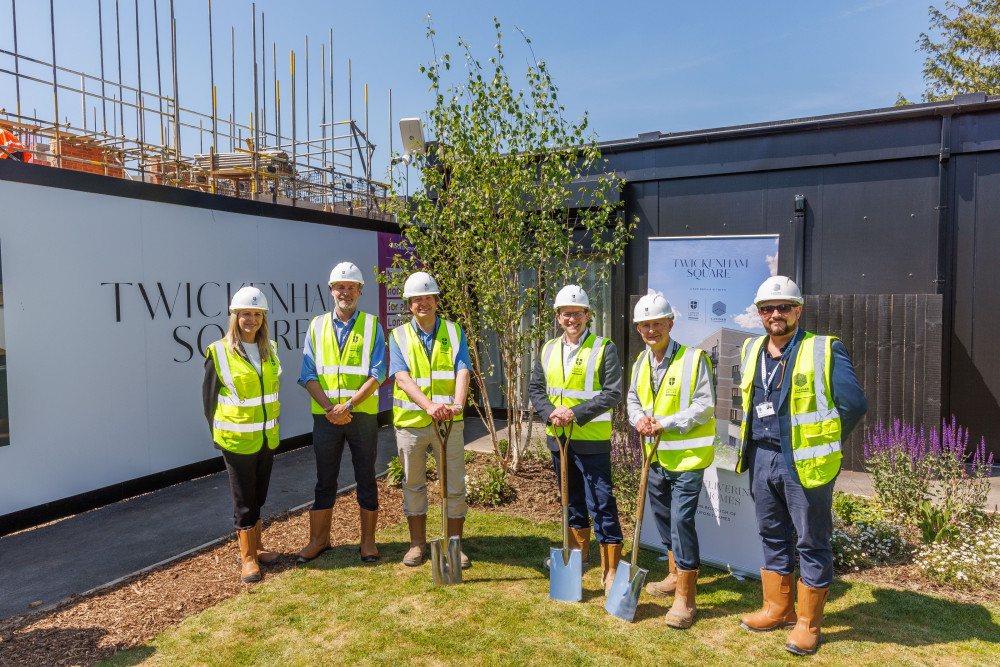 The planting of a silver birch tree was aided by Cllr Jim Millard, Cllr Phil Giesler and Cllr Chris Varley from Richmond Council, Jo McDonagh, London Square’s MD North, Gavin Hughes, Principal, Richmond College and Duncan Burns, Regional Director of Construction from Latimer, Clarion’s development arm (credit: Image supplied).