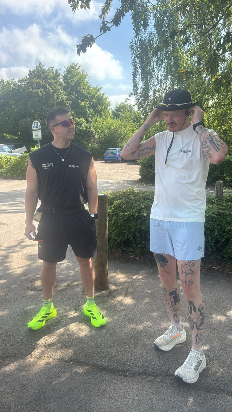 The Vault's Brad Lancaster (right) has completed his 80 mile run for Macmillan. (Photo: Brad Lancaster)