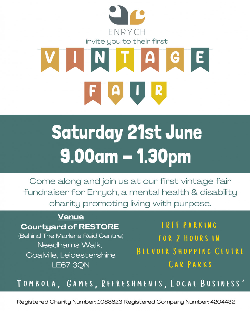 Vintage Fair at courtyard of RESTORE (behind MRC), Marlene Reid Centre, 85 Belvoir Rd, Coalville Vintage Fair at courtyard of RESTORE (behind MRC), Marlene Reid Centre, 85 Belvoir Rd, Coalville