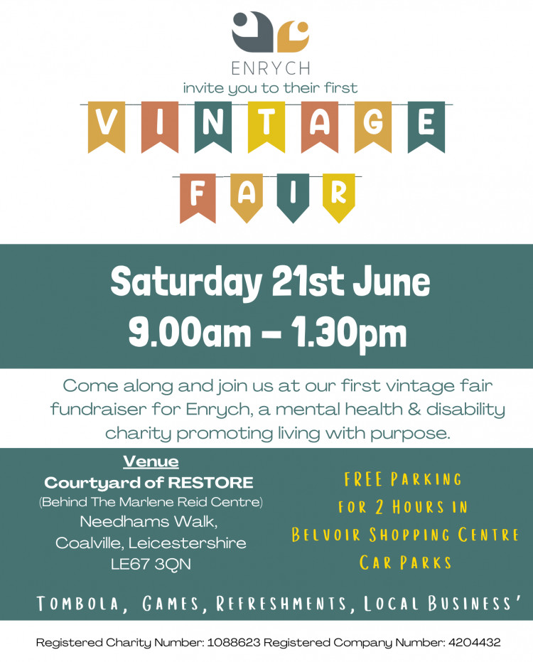 Vintage Fair at courtyard of RESTORE (behind MRC), Marlene Reid Centre, 85 Belvoir Rd, Coalville