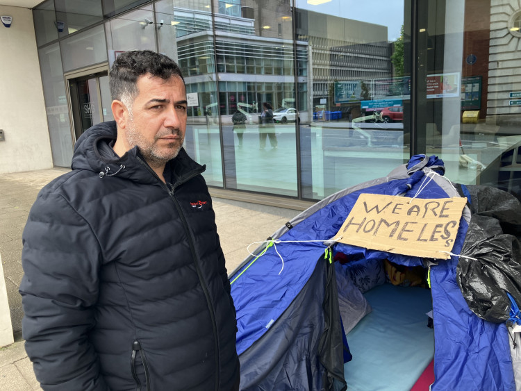 Mohammed, 50, from Iraq, is living in a tent outside the offices of Stockport Homes (Image - Declan Carey LDRS)