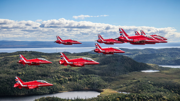 The Red Arrows will perform three displays at the Midlands Air Festival this weekend (image via SWNS)